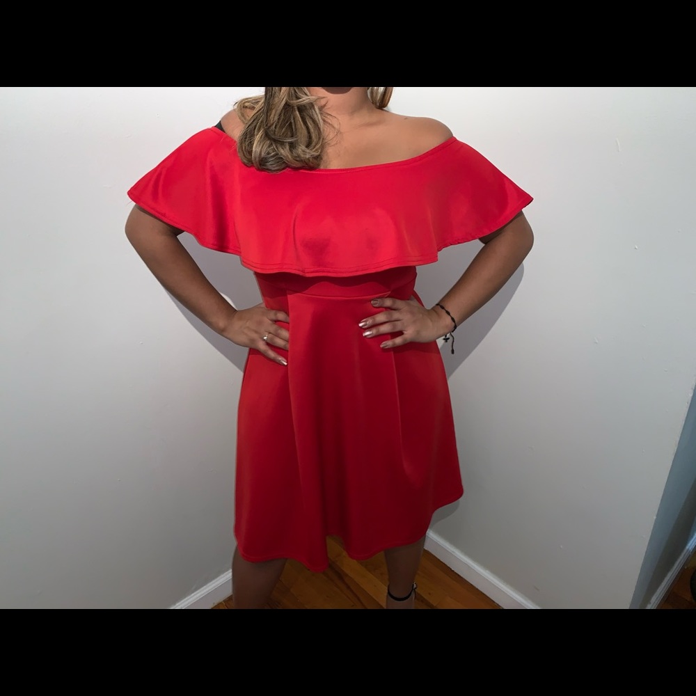 Red Ruffle Midi Dress
